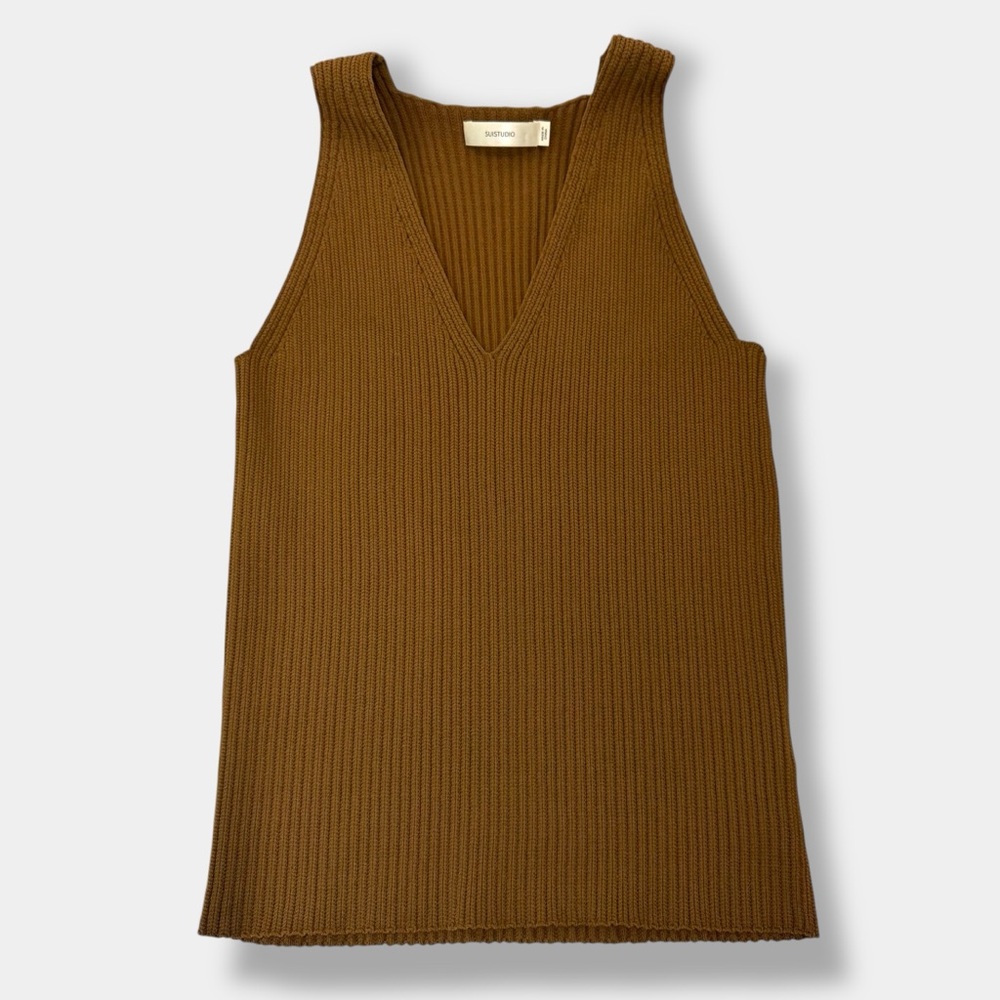 SUISTUDIO Dana Ribbed Sweater Tank, in Tobacco, size M